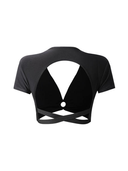 SALE ZYM Ondine Crop Top #2155 in Black | Cap Sleeve Crop Top with V Neckline and Open Back for All Dance Styles, Daywear, Clubbing & Parties