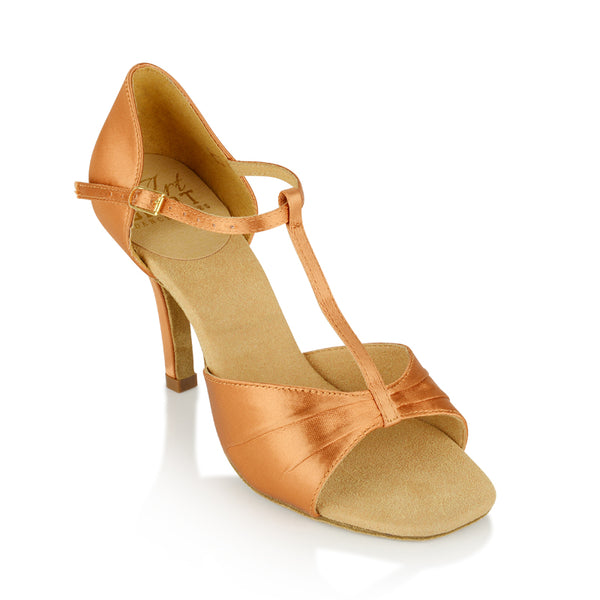 814 Frost Light Tan Satin | Ladies Latin & Salsa Dance Shoe | Latin Sandals with Various Heel Heights & T Bar Strap