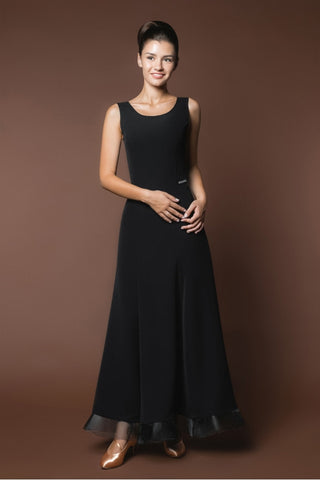 simple black ballroom practice dress with crinoline hemline from dancewear for you australia