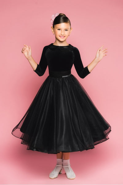 Girls Juvenile Ballroom Skirt with Organza in Black