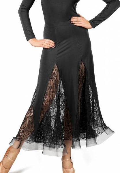 Dancebox Lace Godet Ballroom Skirt in Black