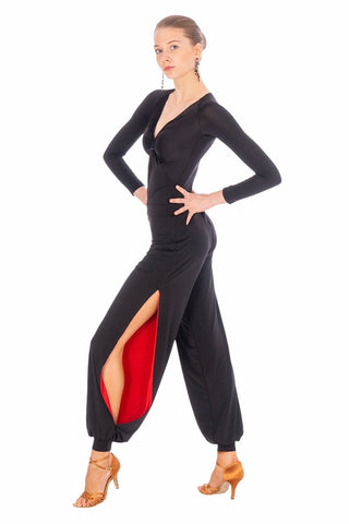 FREE AUSTRALIA-WIDE SHIPPING.  Best price worldwide.  Fabulous latin dance pant for passionate Salsa, Tango and Social Dancing… Cut in our famous soft silk jersey. Moving with your body, accentuating every movement.  The red inside flashes cheekily from time to time, showing and elongating your legs. You will fall in love !