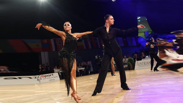 Free Australia-wide Shipping with tracking!  Best price worldwide.  Latin shirt with striped mesh insertions, back, front and arms, each stripe fully decorated with Jet black Swarovski crystals approx.  3200 pcs!  DanceSport ready - great for shows, competition & demonstrations.  Available on order - made to measure.