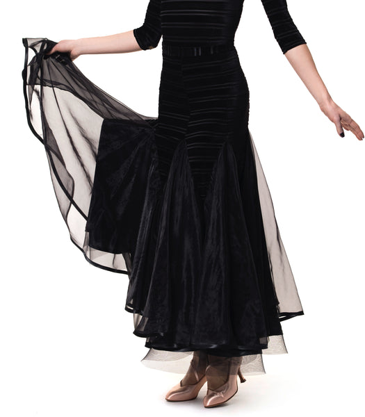 rs atelier black ballroom skirt with velvet and organza from dancewear for you australia