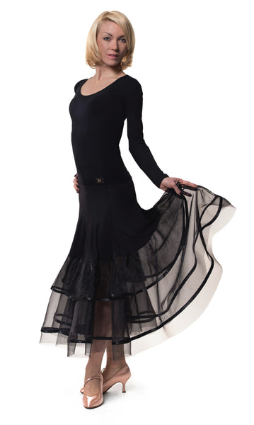 rs atelier black ballroom skirt with sheer mesh panels from dancewear for you australia