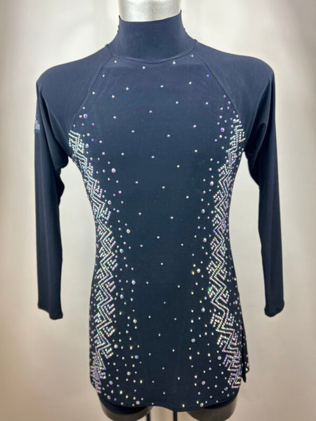 Free Australia-wide Shipping.  Best price worldwide.  Impress on the dance floor with this high quality, fully crystallized Latin Shirt.  The Pure Class Wave Latin Dance Shirt is ready to wear, fully decorated and made in UK using only the finest, stretch, performance dancewear fabrics.  Perfect for performance and DanceSport competition.  