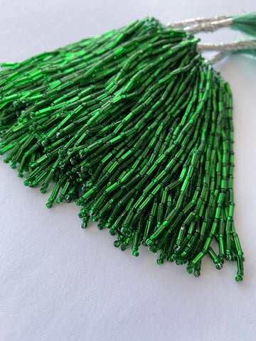 Bugle Bead Dropper Bunch Emerald - 8cm Long
