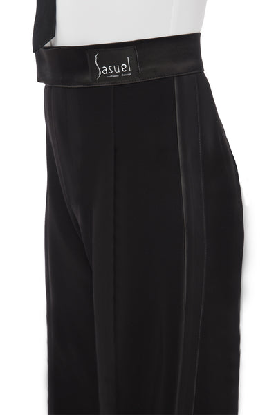 FREE Australia-wide shipping! Best price worldwide.  High waist elegant trousers with satin binding, 1x pleat in front, from high quality premium black gabardine fabric, perfect for latin and ballroom dancing category Juveniles and Juniors.