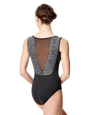 dance leotard Tierra from LULLI Dancewear.  A composition of a breathable sheer mesh and a gorgeous two-colour flower lace cover the whole back, shoulders and a front panel to add a romantic spirit to the dancing performance.  • Scoop neckline. • Ballet cut leg line. • Shelf bra lining. • High-quality Microfibre.  Free Australia-wide shipping.  Best price worldwide with tracking.