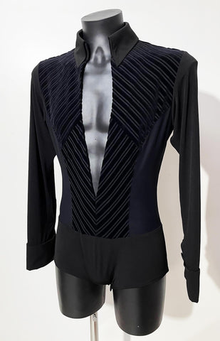 Free Australia-wide Express Shipping.  Best price worldwide.  Latin shirt with built in underpants, special velvet striped mesh insertions, and premium black crepe fabric. Open chest, classic collar and cuffs.
