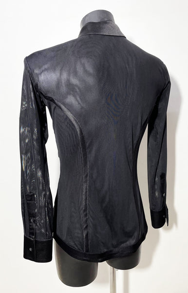 Sasuel Couture Latin Shirt in Black Satin & Stretch Net