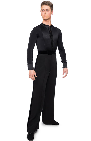 Free Australia-wide Shipping with tracking!  Best price worldwide.  Latin shirt from premium quality lycra in combination with pleated satin front, Russian style neck, satin buttons, built in underpants.  Perfect for dancesport competition and shows.
