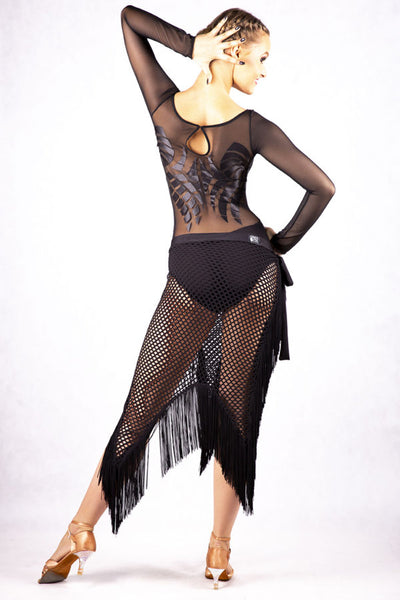 Dancebox Fringe Wrap Latin Skirt in Black