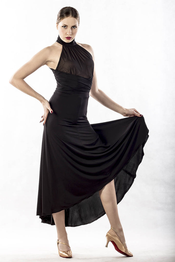Dancebox Tango Dress in Black | Sleeveless Ballroom Smooth, Tango & Paso Doble Dress with Wrap Tie Waist & Mermaid Hemline Dancebox Tango Dress in Black | Sleeveless Ballroom Smooth, Tango & Paso Doble Dress with Wrap Tie Waist & Mermaid Hemline