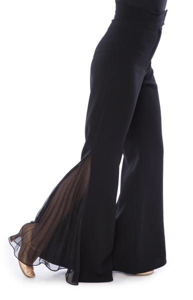 sasuel maya black ladies ballroom trousers with pleated georgette detail from dancewear for you australia