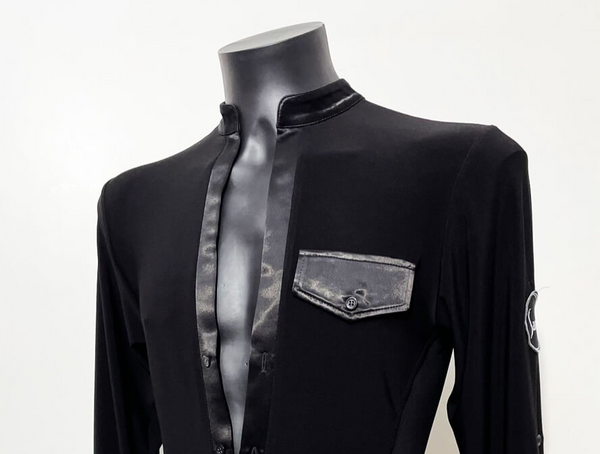 Sasuel Mens Latin Shirt with Satin Details in Black