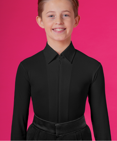 Boys Black or White Competition Dance Shirt with Zip Front 1075