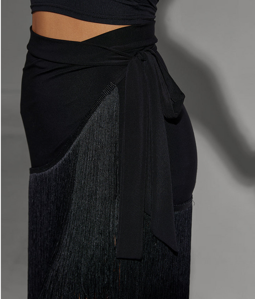ZYM Wrap Fringe Skirt #2028 Black or Leopard