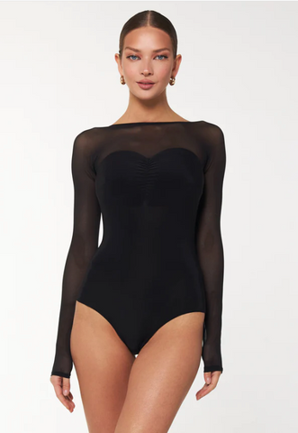 Free Australia-wide Shipping.  Best price worldwide.  Sleek and super chic. The Jia bodysuit has a flattering, long-sleeve silhouette and an elegant drape on the bust. t's made of a high-quality mesh and jersey and has removable cups so you can wear it without a bra. Combine Jia with your favorite trousers or a stylish skirt to feel like a star on a dance floor!