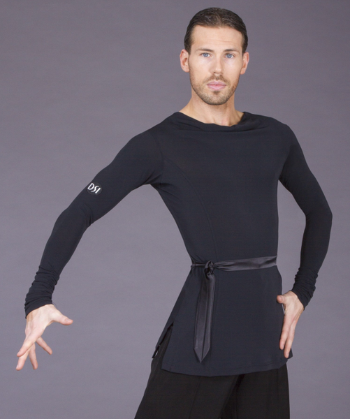 dsi mens crepe latin shirt with long sleeves and satin belt worn over trousers for latin dancesport costume latin shirts from dancewear for you australia free shipping
