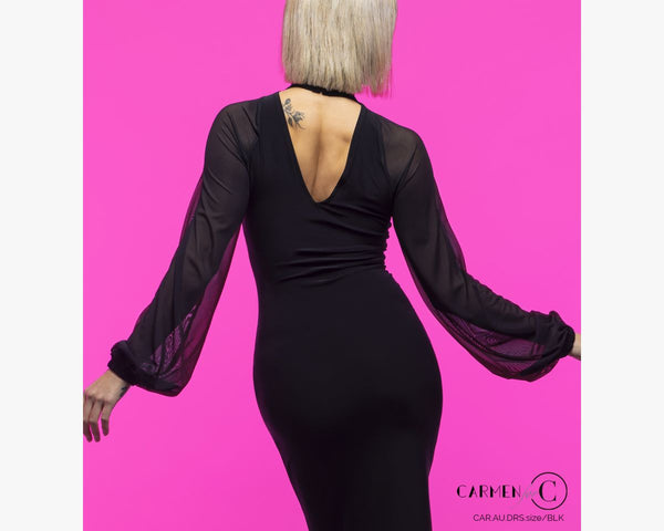 FREE AUSTRALIA-WIDE SHIPPING.  Best price worldwide with tracking.  This gorgeous high neck pencil dress hugs and enhances the female silhouette perfectly and with its great stretch, will move with ease with your body movements like a second skin. Sheer stretch net bell-shaped sleeves add an elegant drama that is both stylish and mature.