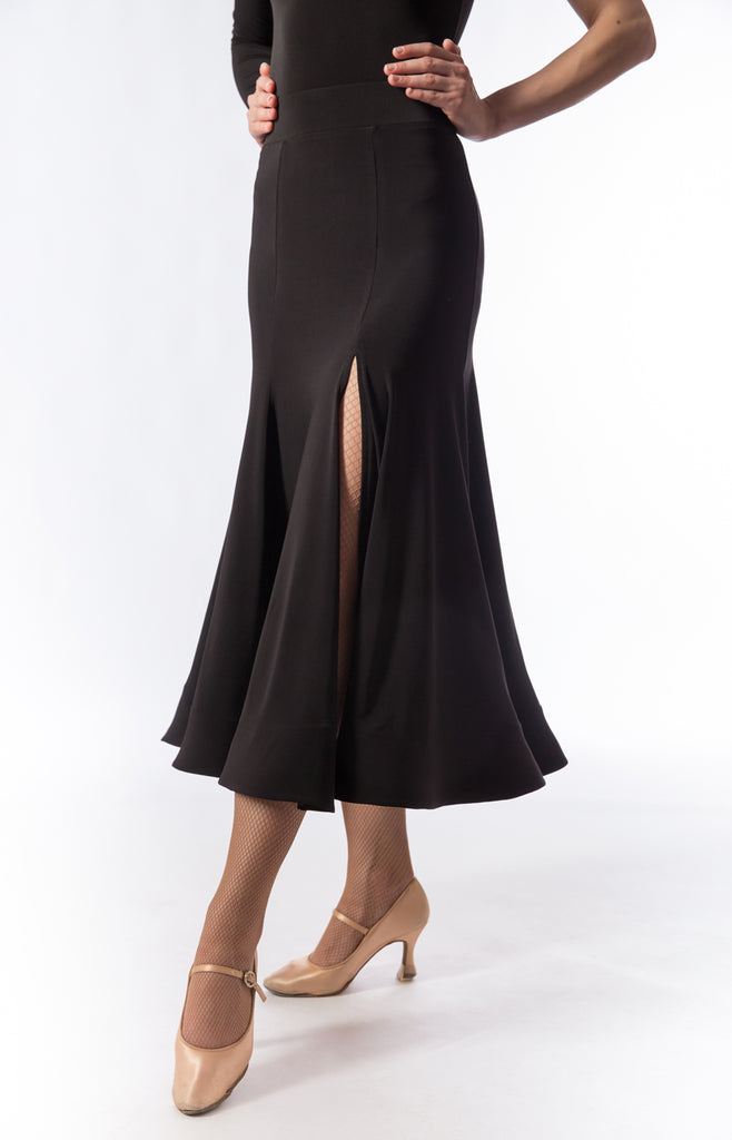 sasuel black ballroom skirt with side split from dancewear for you australia