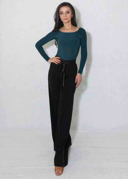 Drawstring tuxedo pants with a satin tie and a satin tuxedo stripe down the side. Pants are made from soft and stretchy crepe that does not wrinkle and can be machine washed. Pants come with a 41" outseam, but can be hemmed easily to desired length. Machine or hand wash. Lay flat to dry. 