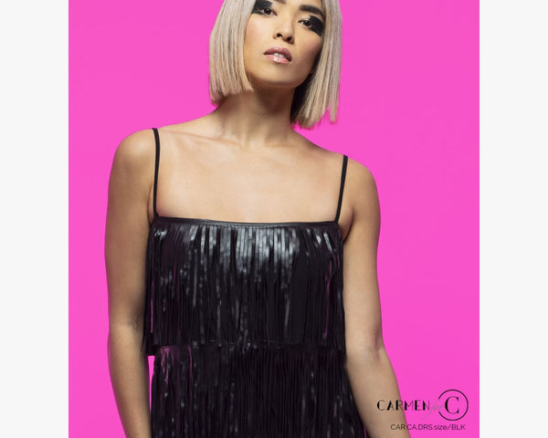 FREE AUSTRALIA-WIDE SHIPPING.  Best price worldwide with tracking.  A flapper dress with a modern twist this gorgeous leather effect fringe gown is a must-have staple to any Latin dancer's wardrobe