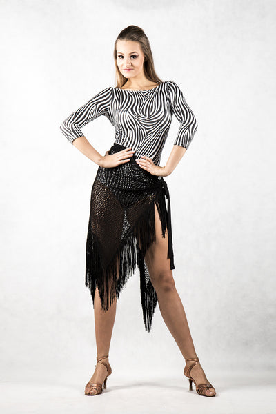 stunning dance body with 3/4 sleeves in zebra print from dancewear for you australia