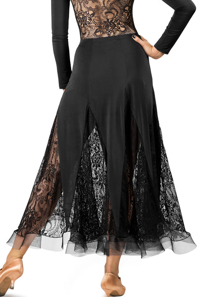 Dancebox Lace Godet Ballroom Skirt in Black