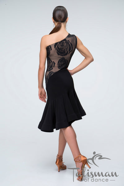 Beautiful Dress for Latin, Samba, Salsa practice, performance, DanceSport and social dancing or evening and cocktail wear with one shoulder asymmetric design, fitted body, fit and flare skirt with asymmetric hemline from dancewear for you australia