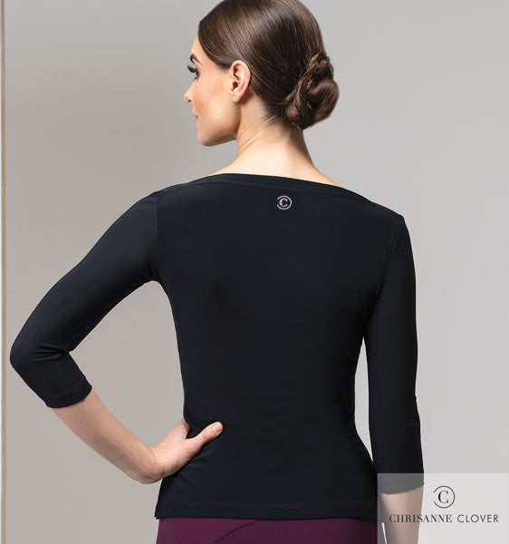 chrisanne clover eternity ladies fitted crepe top for dancewear and eveningwear with slash neckline and 3/4 sleeves from dancewear for you australia free shipping