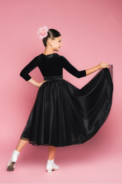 Girls Juvenile Ballroom Skirt with Organza in Black