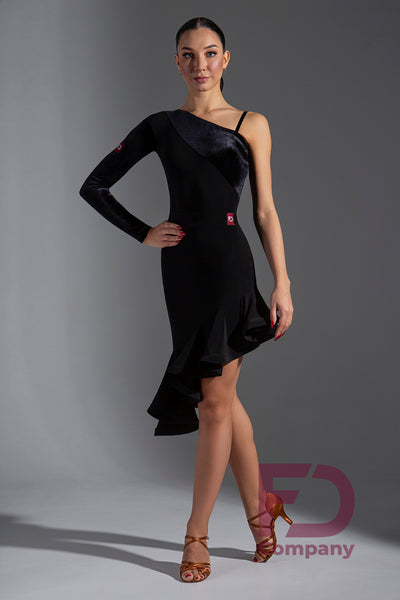Free Australia-wide standard shipping.  Best price worldwide with tracking.  Ladies/Teens black leotard with single long sleeve and shoulder strap, button fasteners at the bottom for convenience.  Made using stretch crepe and stretch velvet trims front and back.  Perfect for Teaching, Evening Wear, Social Dancing, Practice or Performance.  
