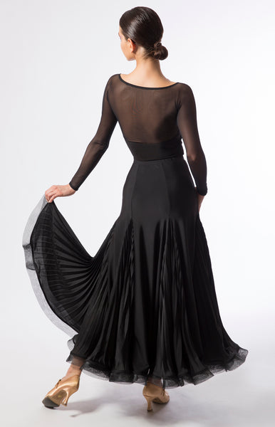 ballroom skirt with pleated pearl chiffon inserts.  Wear it with a simple leotard for practice nights or a jewelled top for spectacular show.  Perfect for ballroom practice, performance and DanceSport.  Made with luxury crepe from dancewear for you australia and sasuel