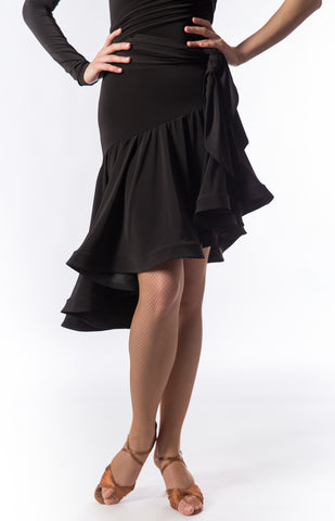 latin skirt with full volumed asymmetrical hemline, hidden crinoline hem, fitted around the hips with tonnes of volume.  Made with luxury crepe from dancewear for you australia and sasuel