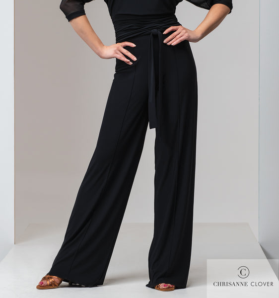 Chrisanne Clover Vogue Practice Trousers in Black or Plum.  ladies comfy stretch trousers for dancewear or day wear with fabric tie belted waist from dancewear for you australia free shipping