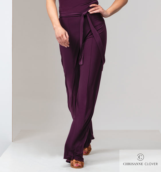 Chrisanne Clover Vogue Practice Trousers in Black or Plum.  ladies comfy stretch trousers for dancewear or day wear with fabric tie belted waist from dancewear for you australia free shipping