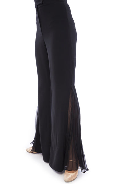 sasuel maya black ladies ballroom trousers with pleated georgette detail from dancewear for you australia